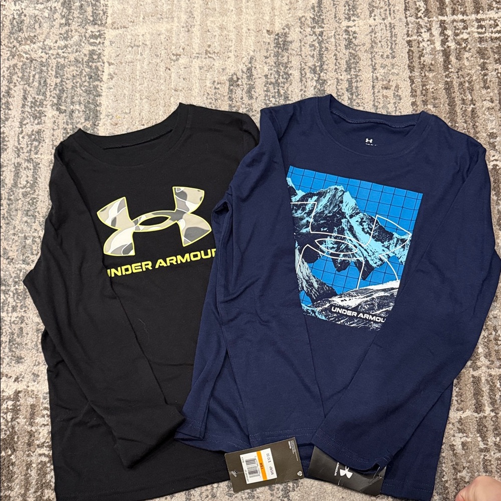 Brand New Under Armour Boys' Long Sleeve Graphic Tee - Black & Navy